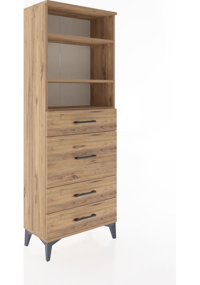 Arges Dolap 3 Raflı 4 Çekmeceli 60x30x163 Çam-çam Çam
