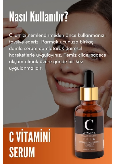 C Vitamini Cilt Bakım Serumu Aydınlatıcı Ve Ton Eşitleyici Hyaluronic Acid Içeren Serum 30 Ml