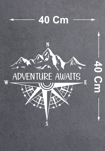 Pusula Adventure Awaits Sticker - Araba Oto Motosiklet Karavan Araç Sticker - 00337 40x40 Cm