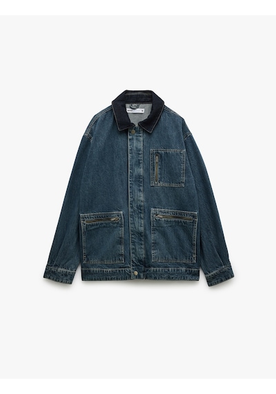 Koton Pamuklu Oversize Uzun Kollu Fermuar Detaylı Denim Ceket İndigo Stone 5sam50024nd İndigo - Taş Çok Renkli Koton Pamuklu Oversize Uzun Kollu Fermuar Detaylı Denim Ceket İndigo Stone 5sam50024nd İndigo - Taş Çok Renkli