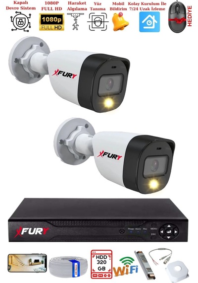 Fury 2 Kameralı 5mp Lens 2 Mp Görüntü Gece Renkli Full Hd Ultra Led Akıllı Güvenlik Kamerası 320gb