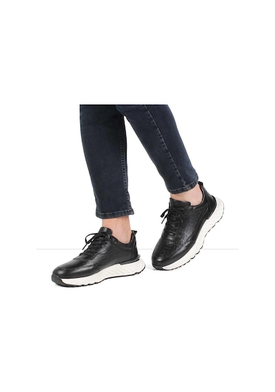 Erkek Siyah Bağcıklı Kalın Tabanlı Kroko Deri Sneaker