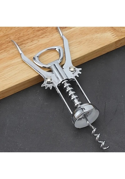 Professional Krom Tirbuşon Metal Tirbüşon Şarap Şişe Açacağı Türbişon Tirbişon Metalik Gri