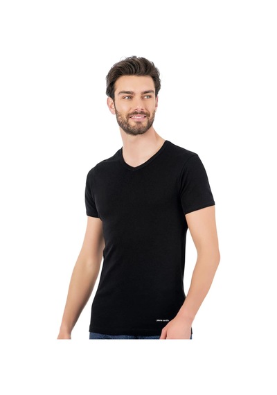 Pierre Cardin Erkek %100 Pamuk Ribana V Yaka Fanila Siyah