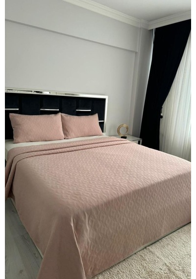 Powderlove 3 Parça Çift Kişilik Yatak Örtüsü 235x250 Cm Pudra Pudra