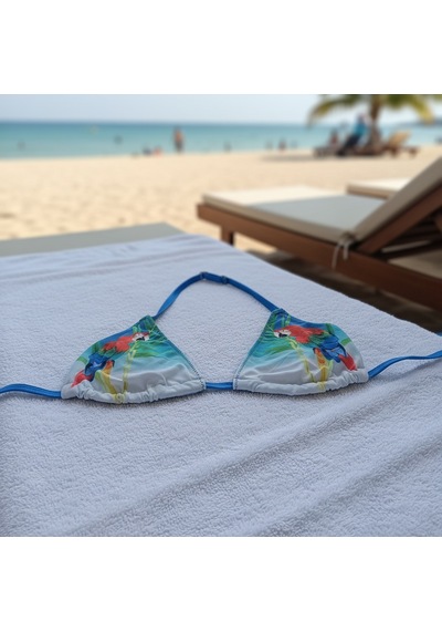 Bonbon Kadın Plaj Giyim Mavi Renk Baskılı Bikini Üst Bb2722