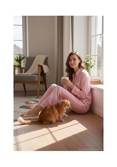 Lela Desenli Rahat Kesim Bol Paça Yazlık Bayan Pijama Takımı 6110014 Pembe