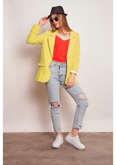 Yakalı Kolu Katlamalı Cep Kapaklı Salaş Boyfriend Oversize Hafif Likralı Kumaş Blazer Ceket-neon Sarı Neon Sarı Yakalı Kolu Katlamalı Cep Kapaklı Salaş Boyfriend Oversize Hafif Likralı Kumaş Blazer Ceket-neon Sarı Neon Sarı