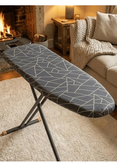 Beylini Ütü Masası Kılıfı Lastikli Keçeli Yanmaz Ütü Masası Örtüsü Bezi Geometrik 50x150 Cm Koyu Gri