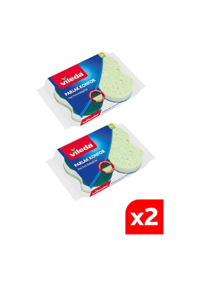 Vileda 2 Paket 2'li Parlak Konfor Oluklu Bulaşık Süngeri Yeşil