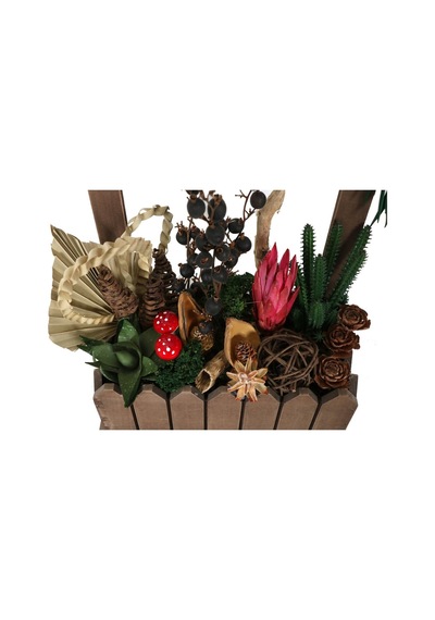 Yapay Çiçek Deposu Ahşap Saksıda Yapay Succulent Bahçesi Boynuz Model
