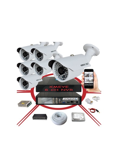 6' lı 5 MP 1940P Sensör 6 Megapiksel Sony Lens Metal Kasa IP Güvenlik Kamerası Seti_BS 748IP