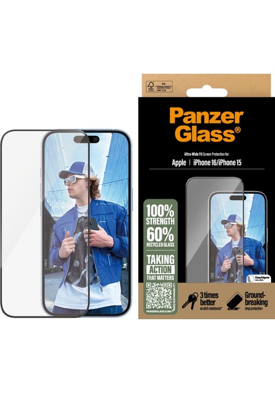 Panzerglass Apple Uyumlu iPhone 16 15 Ultra-wide Fit Çerçeve Aparatlı Tam Koruma Ekran Koruyucu
