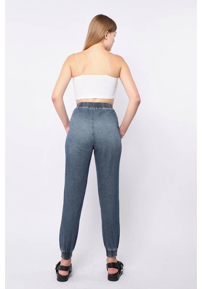 Kadın Lastikli Jogger Pantolon Mavi 001