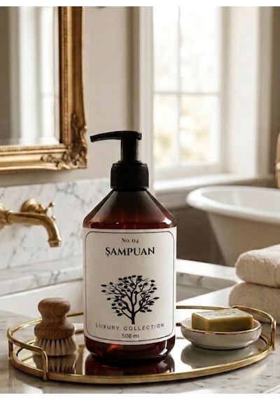 6'li Lüks Amber Sıvı Sabunluk Seti - 500 Ml Siyah Pompalı Dekoratif Banyo Mutfak Şişesi - Suya Dayanıklı Etiketl Diğer