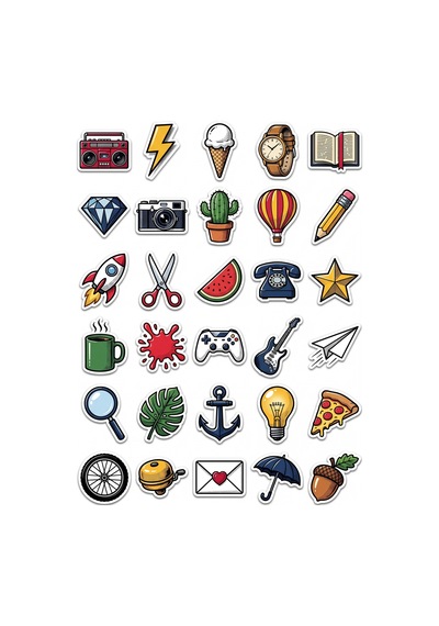 30 Adet Retro Pop Art Obje Sticker Seti - Laptop Defter Telefon İçin Çok Renkli