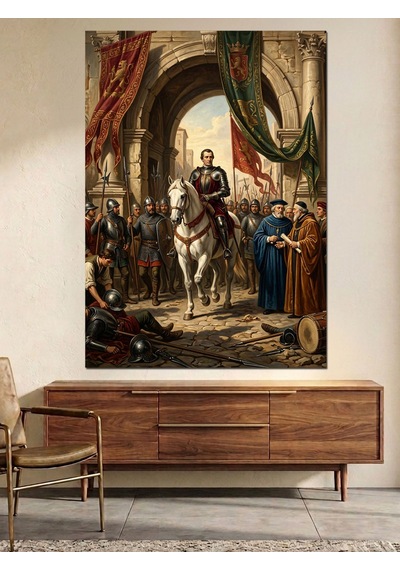 Fetih Kapısında Atlı Fatih Sultan Dekoratif Kanvas - Mdf Ahşap Tablo Çok Renkli