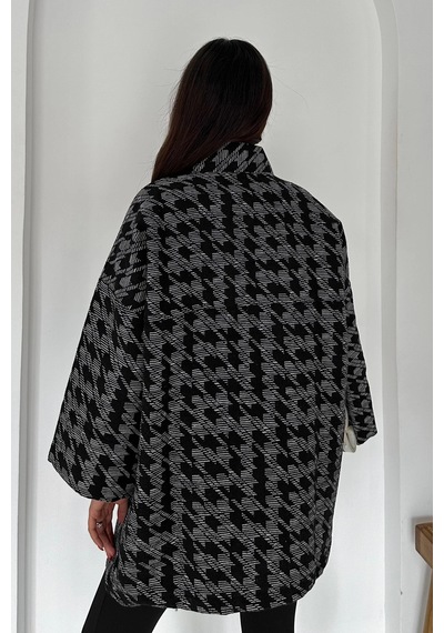 Asprin Fashion Kazayağı Desenli Kimono Siyah Siyah