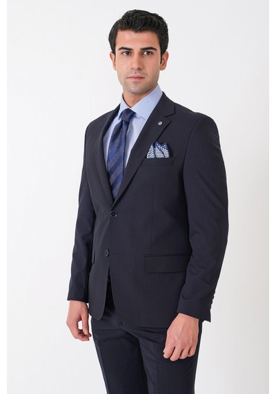Efor Slim Fit Esnek %97 Yünlü Düz Lacivert Takım Elbise Tk 957