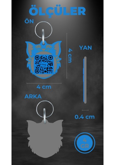 Petjoo 2.Nyan Cat Gri-Mavi Qr'lı Kedi Künyesi