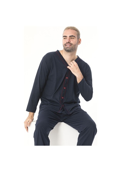 Sude Homewear Erkek Uzun Kol Pijama Takımı Koyu Lacivert