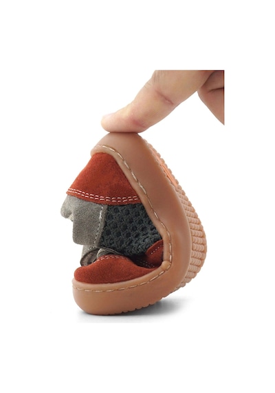 Rakerplus Bob Hakiki Deri Gri Yeşil Barefoot Cırtlı Lastikli Bebek Sneaker Ayakkabı Gri