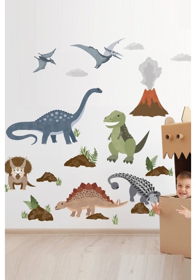 Çizgisel Dinozorlar Devri Çocuk Odası Duvar Sticker Seti