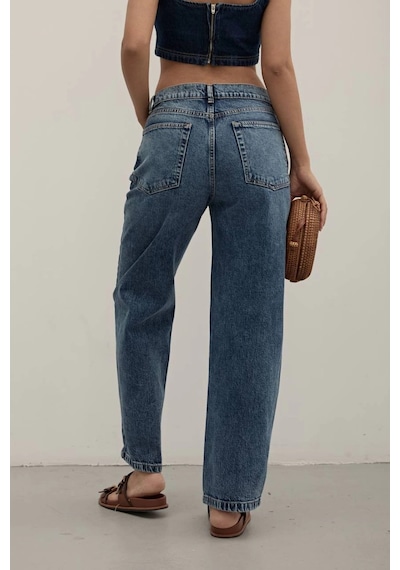 Premium Mide Blue Mom Fit Jeans Mide Blue