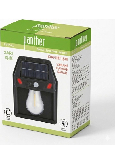 Panther Pt-2971 Sensörlü Solar Led Duvar Lambası Sarı - Kırmızı Yabani Hayvan Kovucu Bahçe Lambası