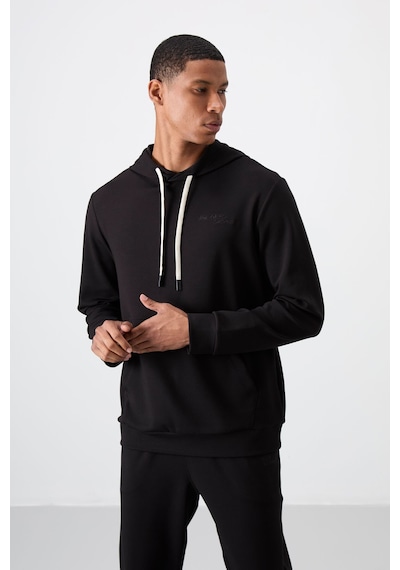 Tommy Life Siyah - Siyah Pamuklu Kalın Yumuşak Dokulu Comfort Fit Nakışlı Erkek Eşofman Takım - 85255 Siyah