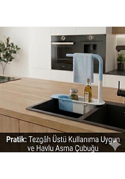 Cx7evy02 Teleskopik Evye Düzenleyici Ayarlanabilir Lavabo Organizer Sepetli Raf Mavi Diğer