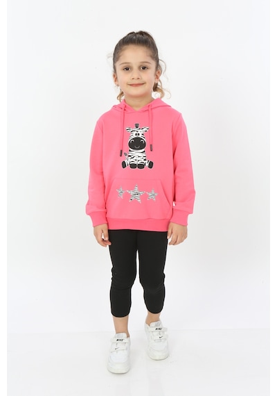 Toontoy Kız Çocuk Yıldızlı Zebra Baskılı Kapüşonlu Sweatshirt Fuşya