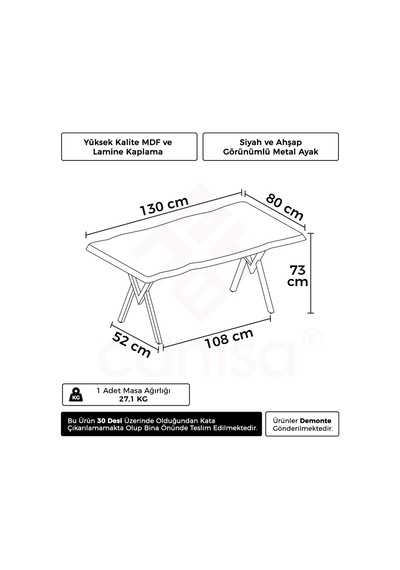 Canisa Akort Serisi Mdf Sabit 80x130 Traverten Mutfak Masası Traverten Masa