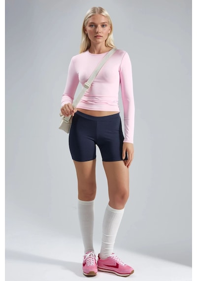 Hiccup Busem Slim Fit Yuvarlak Yaka Uzun Kollu Bluz Toz Pembe