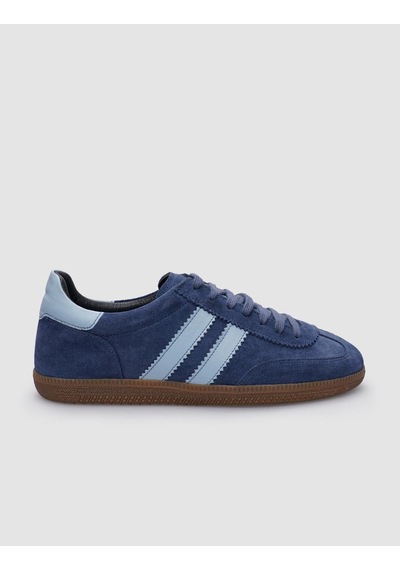 Cabani %100 Hakiki Deri Mavi Süet Bağcıklı Kadın Sneaker Mavi