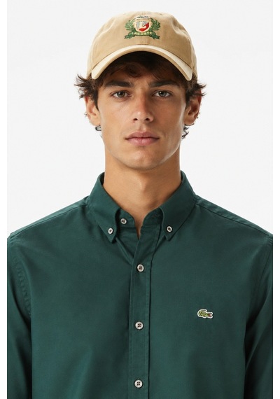Lacoste Mens Slim Fit Green Shirt Dar Kesim Pamuklu Erkek Gömlek Yeşil