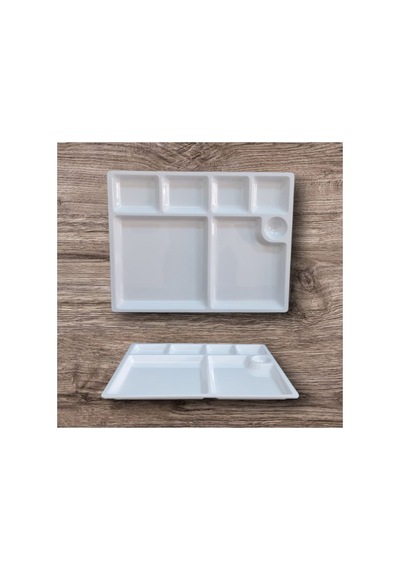 %100 Kırılmaz 12 Li Melamin 7 Bölmeli Tabldot Kahvaltı Tabağı - 33x26 Cm Beyaz Beyaz