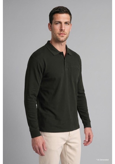 Defacto Regular Fit Düğmeli Polo Yaka Basic Sweatshirt I2039ax26wnkh538 Haki-kh538