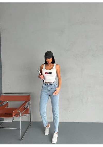 Pileli Baloon Fit Buz Mavi Jean Mavi+buz
