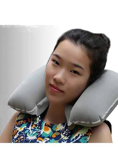 Kyrotech Şişme Seyahat Boyun Yastığı Ergonomik Travel Neck Pillow, Katlanabilir, Taşınabilir, Uçak, Otobüs, Tren Yolculukları İçin Rahat Uyku Yastığı Gri