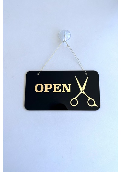 Open / Closed Kapı Tabelası Makas Figürlü Berber, Kuaför, Terziler İçin
