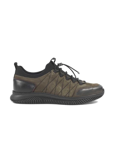 Erkek Haki Bağcıklı Kalın Tabanlı Nubuk Deri Sneaker
