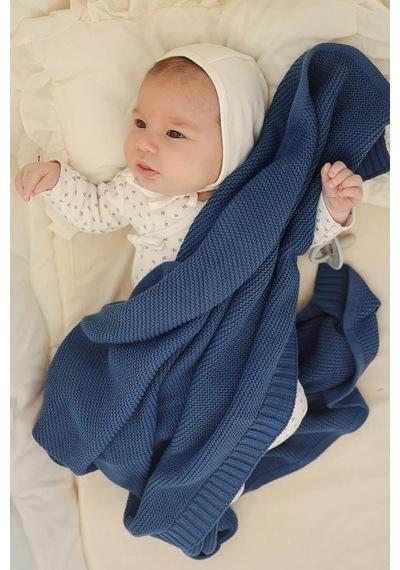 Kız Ve Erkek Bebek Için Triko Örgü Bebek Battaniyesi 90cm X110cm Basics Indigo İndigo2 İndigo2