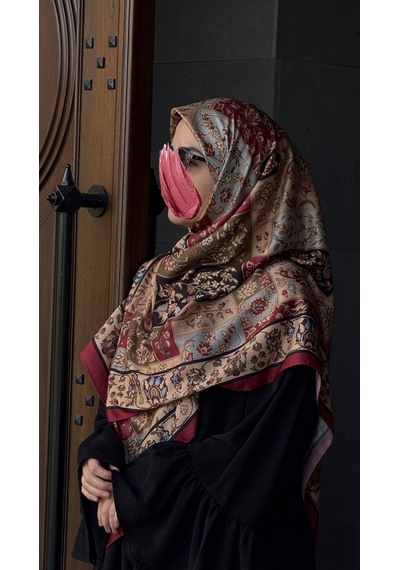 Qalortex Scarf Pamuklu Soft Osmanlı Desen Eşarp-bordo
