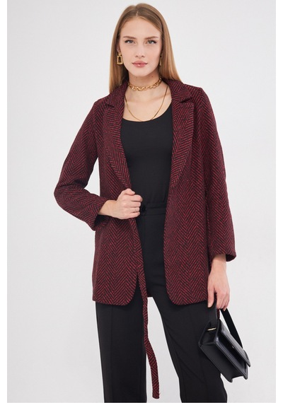 Armonika Kadın Bordo Yandan Bağlamalı Balık Sırtı Desenli Kaşe Ceket Arm-25k001019