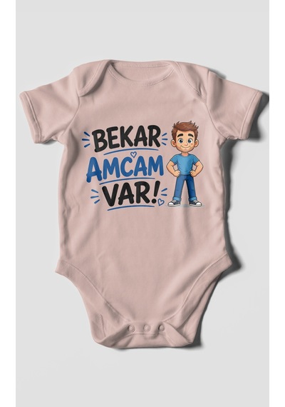 Morivokids Bekar Amcam Var Kısa Kollu Bebek Body %100 Pamuk Pastel Pembe