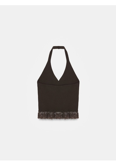 Dilvin 10868 Dantel Detaylı Halter Yaka Triko Bluz-koyu Kahve Dilvin 10868 Dantel Detaylı Halter Yaka Triko Bluz-koyu Kahve