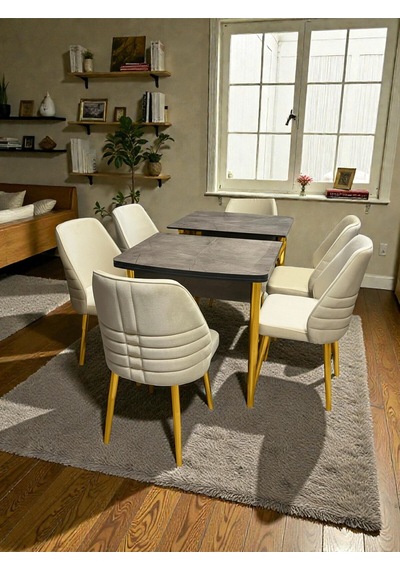 Msy Home 6 Kişilik Premium Seri Gold Detaylı Krem Renk Siyah Sonomo Kelebek Masa Modern Şık Set Bej Msy Home 6 Kişilik Premium Seri Gold Detaylı Krem Renk Siyah Sonomo Kelebek Masa Modern Şık Set Bej