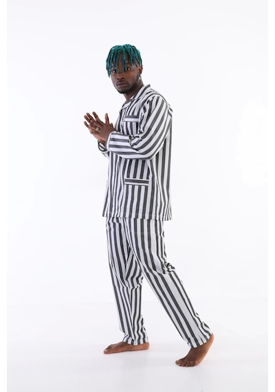 Kocabey 4007 Uzun Kol Çizgili Gaffur Erkek Pijama Takım Mavi