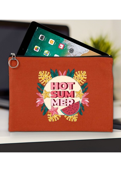 Bk Gift Yaz Temalı-8 Kiremit Tablet Çantası 30x21cm, Apple iPad Uyumlu Çantası, Baskılı Tablet Kılıfı Kılıf